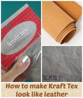 How to Make Kraft Tex look like Leather - by Myra at So Sew Easy - http://so-sew-easy.com/kraft-tex-leather-fabric/