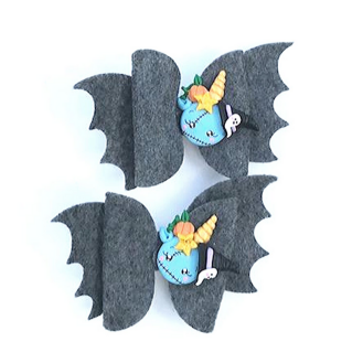 Pair of Ghostly Blue Witch Bows with Bat Wings
